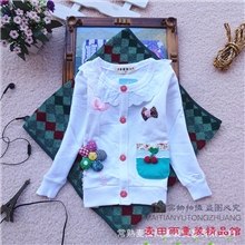 2013贝贝王子系列春款女童纽扣开衫全棉加花边童装1-4岁童装
