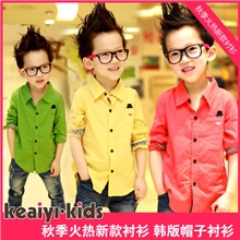 2013新款纯色绅士韩版长袖男童衬衫童装批发宝宝衬衣