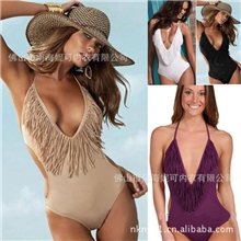 四色维多利亚的秘密深V修身流苏连体温泉泳装厂家直销批发泳衣
