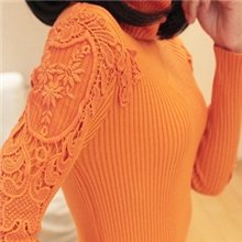 2013秋冬新款女装韩版蕾丝中长款修身针织打底衫打底毛衣女