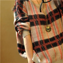 2013秋装新款大码韩单软软宽松复古针织打底衫大格纹毛衣外套