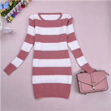 秋冬新款韩版女装条纹针织打底衫菠萝纹针糖果色夹条毛衣女批发女