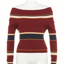 2013秋冬snidel同款露肩翻领铁锈红黑白条纹针织衫打底衫毛衣