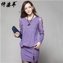 SG0138秋装新款针织假两件长袖连衣裙韩版时尚圆领针织裙女薄