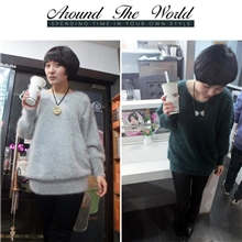 长毛毛貂绒毛衣套头女装貂绒针织衫秋冬装新款貂毛线衫长款蝙蝠袖