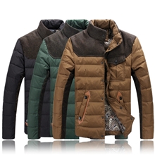 2013秋冬新款男装立领毛呢拼接外套男士羽绒服短款韩版修身潮男