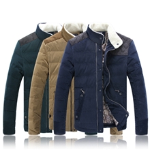2013冬装新款男装羽绒服外套灯芯绒羊羔毛立领拼接韩版修身男士