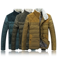 2013秋冬季新款男装韩版修身男士羽绒服麂皮灯芯绒拼接毛领外套