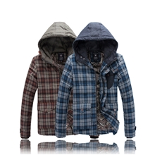 2013冬装新款时尚格子连帽外套男装潮男士羽绒服韩版修身拼接