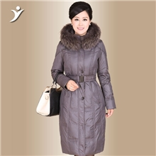 雅仕堡正品加肥加大码新款女式毛领修身羽绒服中长款