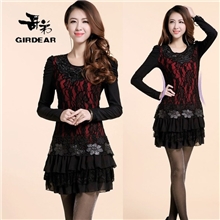 2013哥弟同款中长款连衣裙时尚修身连衣裙长袖蕾丝连衣裙女装新