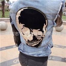 欧美精品秋冬款拼皮牛仔外套摇滚骷髅头飞鹰机车夹克朋克女装