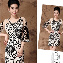 复古网纱盘花连衣裙手工钉珠长裙子成熟淑女时装大码女装蕾丝裙