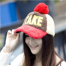 韩国时尚冬季新款毛绒字母平沿帽女士保暖棒球帽鸭舌帽帽子批发