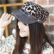 韩版新款时尚豹纹图案男女通用平顶帽韩国代购鸭舌帽子军帽