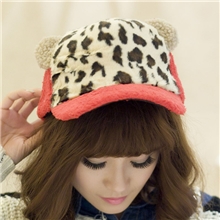 韩国时尚新款保暖豹纹毛绒猫耳朵兔毛棒球帽女士嘻哈帽批发