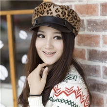 女士帽子批发秋冬时尚豹纹淑女平顶帽海军帽豹纹鸭舌帽