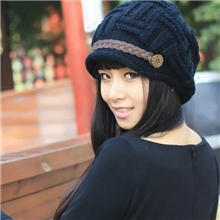 厂家直销冬季热销时尚百搭纯色针织帽简约皮带毛线帽批发