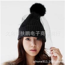 网纱毛线帽针织帽女士帽子韩版潮冬天可爱时尚大牌m533