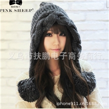 毛线帽批发锥形尖顶帽俩个球球针织帽毛线帽冬季韩版m010