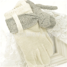 秋冬季女士时尚时装羊绒手套撞色镂空飘带保暖五指手套ms002