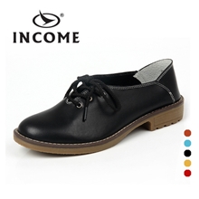 INCOME爆款马丁靴低帮英伦学院风真皮女鞋批发系带女单鞋真皮鞋