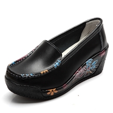 INCOME坡跟单鞋印花民族风爆款女鞋高跟真皮单鞋福建鞋厂家批发