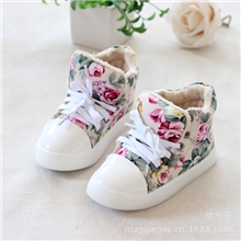 淘宝超爆款儿童运动鞋休闲鞋韩版女童中高帮个性花朵帆布鞋童鞋