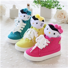 2013秋冬新款温州童鞋批发韩版女童卡通KT猫中帮加绒帆布鞋小童