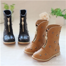 13秋冬新款淘宝爆款韩版男女童超酷铆钉骷髅头拉链中筒马丁靴子