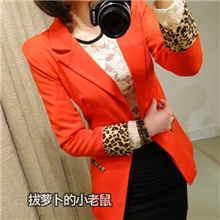 2013春季新品女装百搭时尚豹纹翻边单扣修身休闲小西装厂家直销