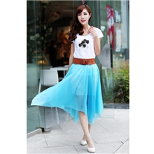 2013夏装新款腰带一体不规则纱质中长裙波西米亚长款裙子