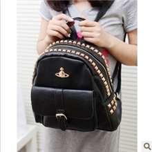 2013新款女包日韩范复古铆钉双肩包土星背包pu双肩女包厂家批发