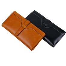 广州批发头层油蜡牛皮女款钱包简约两折抽带式真皮女式长款钱夹