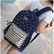 厂家直销日韩风船锚海军风水手条纹男女学生帆布双肩书包背包