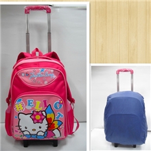 厂家直销批发中小学生拉杆书包，订做Hellokitty图案书包
