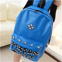 批发双肩包女PU荧光色铆钉背情侣背包学院风中学生书包电脑包