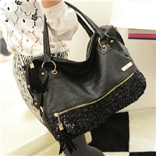 秋季新款单肩包女韩版潮休闲时尚包包亮片拼接豹纹手提斜挎包批发