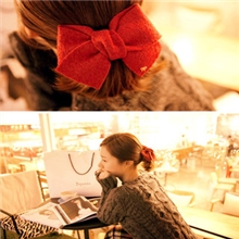 韩国官网同步简约复古毛呢蝴蝶结发夹新年必备头饰韩国饰品批发