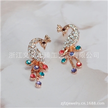 韩版耳饰水晶孔雀流苏耳坠波西米亚长款耳环精品耳饰孔雀耳环