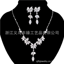 韩国韩版锆石套链花朵水滴水晶锆石套装首饰品真金保色套链批发