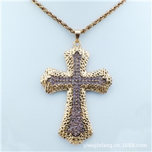 镶钻十字架项链饰品毛衣链批发厂家直销