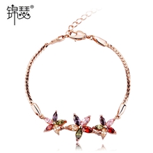 锦瑟生如夏花手链AAA七彩锆石手链18K玫瑰金电镀厂家直销