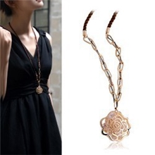 高档水晶饰品批发-锁链双层玫瑰花语长款高档奢华项链毛衣链-2744