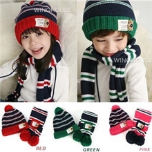 2013新款韩版男女秋冬小熊宝宝儿童针织帽带围巾护耳套装厂家批发