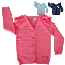 预售儿童毛衣开衫童装毛衣批发木耳边外贸女童针织衫