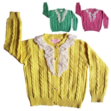 春款儿童毛衣批发儿童毛衫蕾丝花边女童纯棉开衫毛衣一手起批