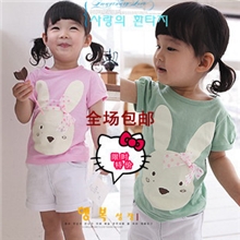 女童套装夏短袖+短裤全棉童装宝宝套装公主装童装一件代发