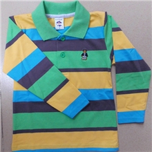 童装批发爆款彩条翻领t恤衫中山生产厂家直供条纹衫大童上衣长袖