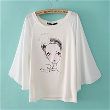 2013春夏季新款欧美时尚皇冠女孩雪纺拼接蝙蝠袖宽松短袖T恤